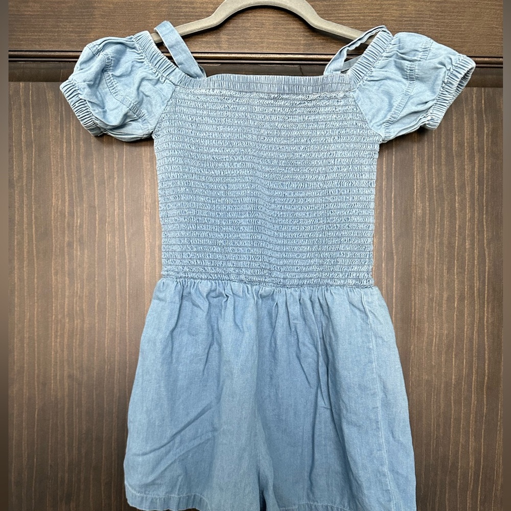 Adorable Off the Shoulder Girls Denim Shorts Romper Size 14